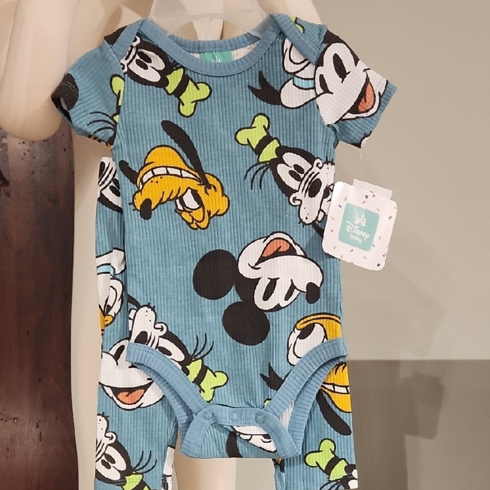 Disney Blue Bodysuit 3 Pc. Set with Mickey Mouse Print